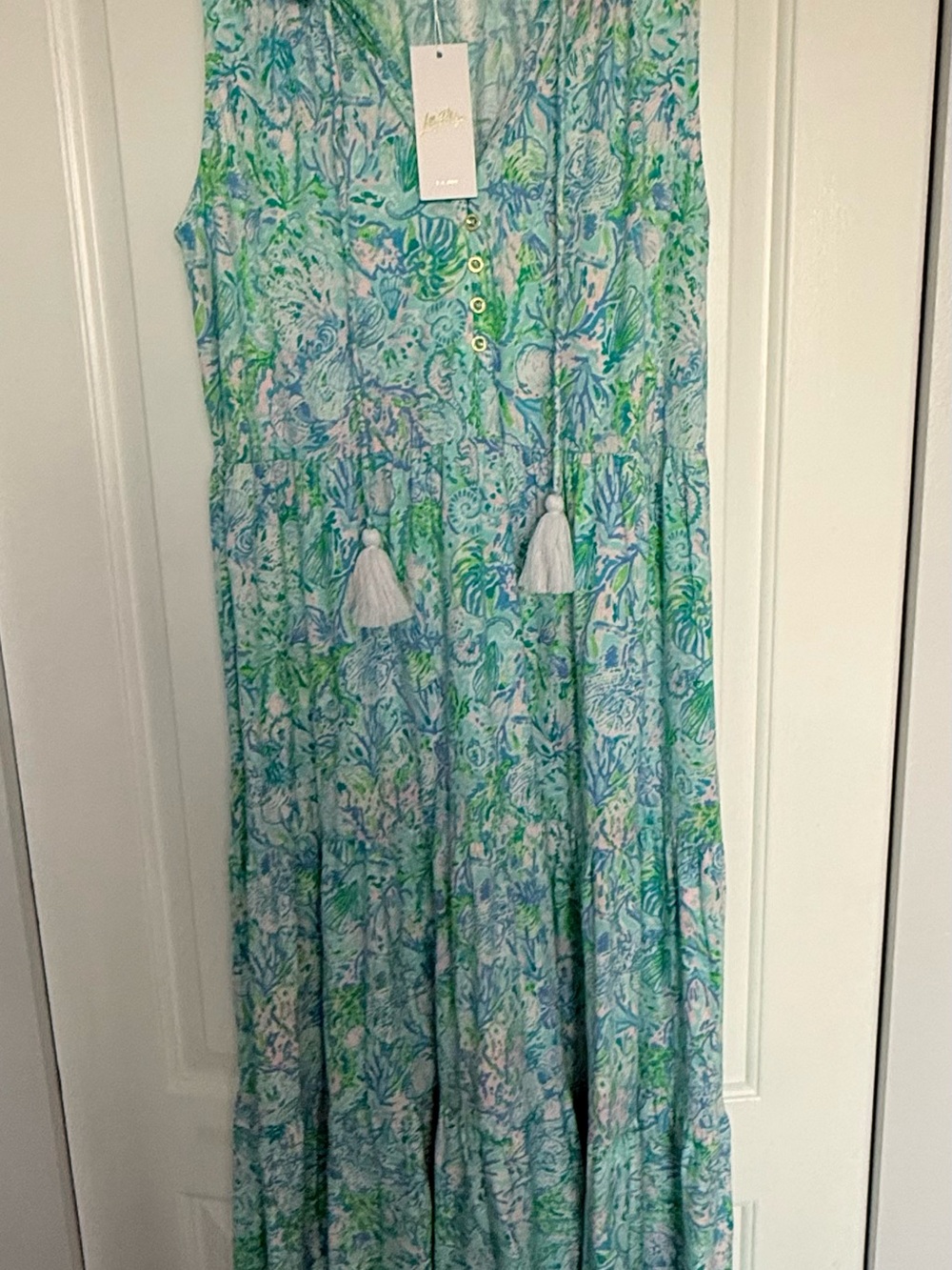 Lilly Pulitzer Malone Maxi Dress XL Blue Soleil It To Me NWT Tiered Floral - Picture 3 of 6
